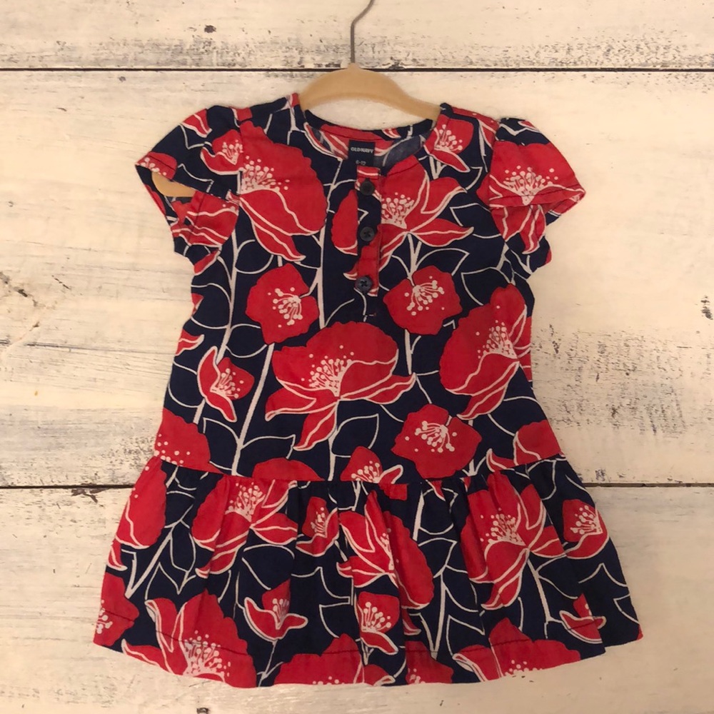 6-12 month red, white and blue floral dress